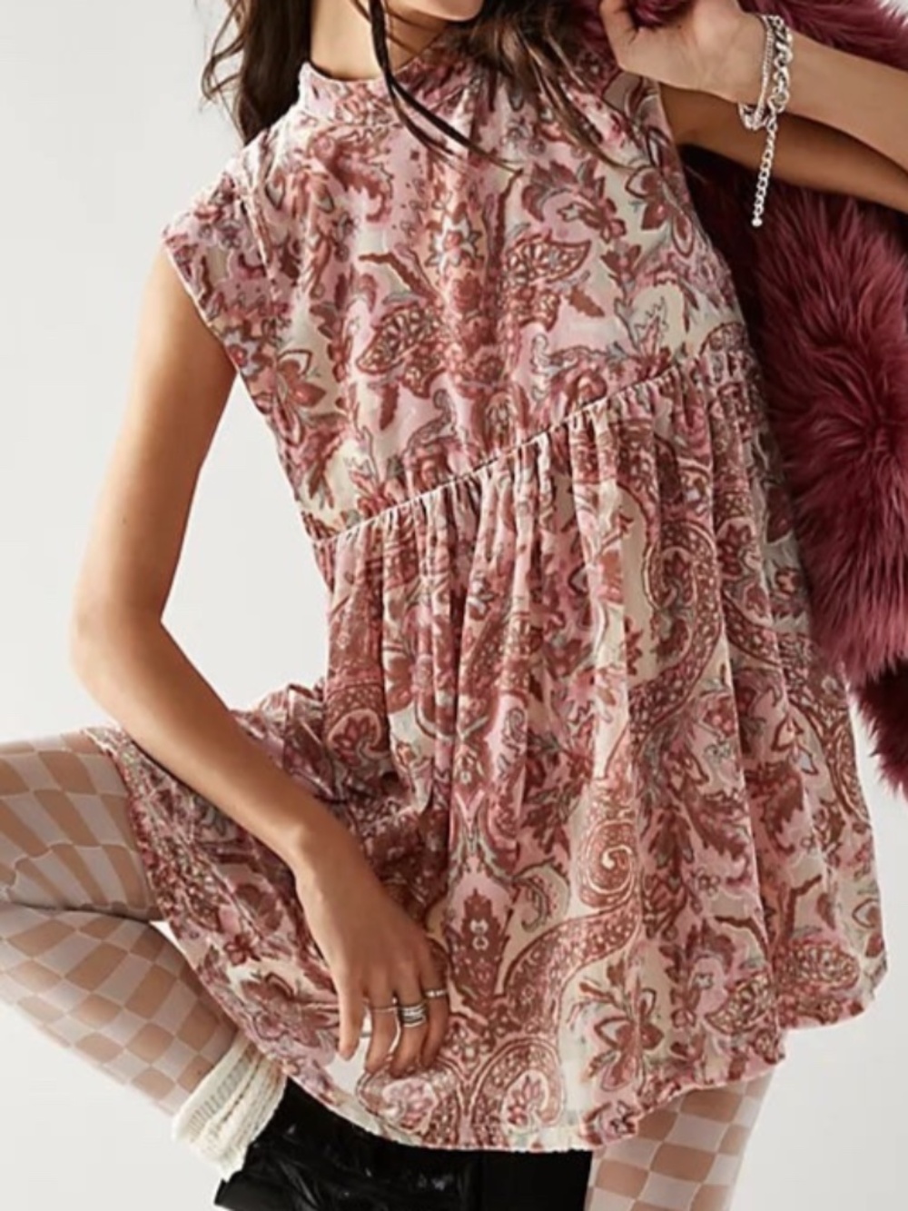 Free People All the Time Velvet Mini Dress Flowers Theme Size XS (Q5-10E)